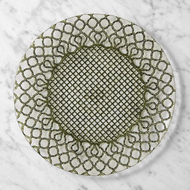 Basketweave Glass Charger, Green
