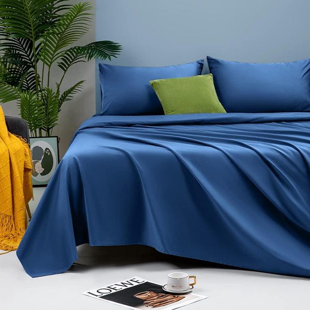Shilucheng Breathable 100% Bamboo Sheets Set 1800 Thread Count - Full Size Soft Bed Sheets,16" Deep Pocket,Luxury Silk Cooling Feel,Comfortable and Pilling Resistant -4PC(Full, Navy Blue)