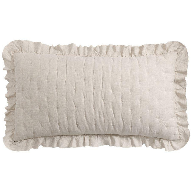 Belgian Flax Linen Ruffle Tufted Quilted Sham, Flax, King, Set of 3