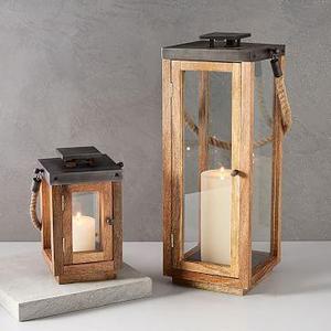 Wood + Rope Lantern, Natural/Grey, Tall