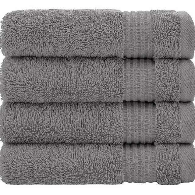 Luxury Genuine Turkish Cotton Washcloths for Easy Care, Extra Soft & Absorbent, Fingertip Towels, 4 Pack Turkish Washcloth Set by United Home Textile, Light Grey