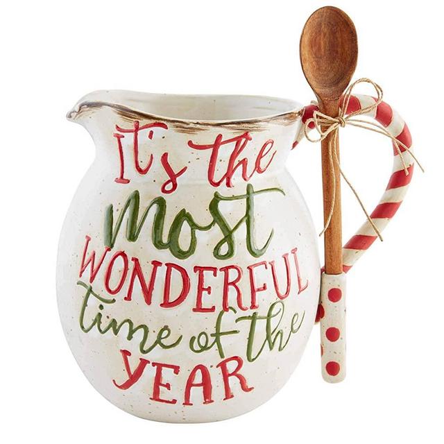 Mud Pie Christmas Farm Farmhouse Pitcher with Spoon Serving Gift Set, 96 oz 9"