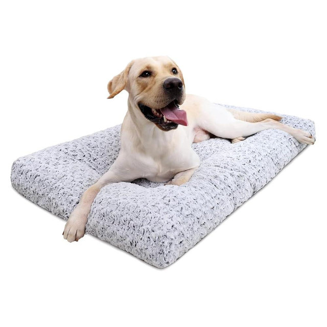 KSIIA Washable Dog Bed Deluxe Plush Dog Crate Beds Comfy Kennel Pad Anti-Slip Pet Sleeping Mat for Large, Jumbo, Medium, Small Dogs Breeds, 53" x 36", Gray