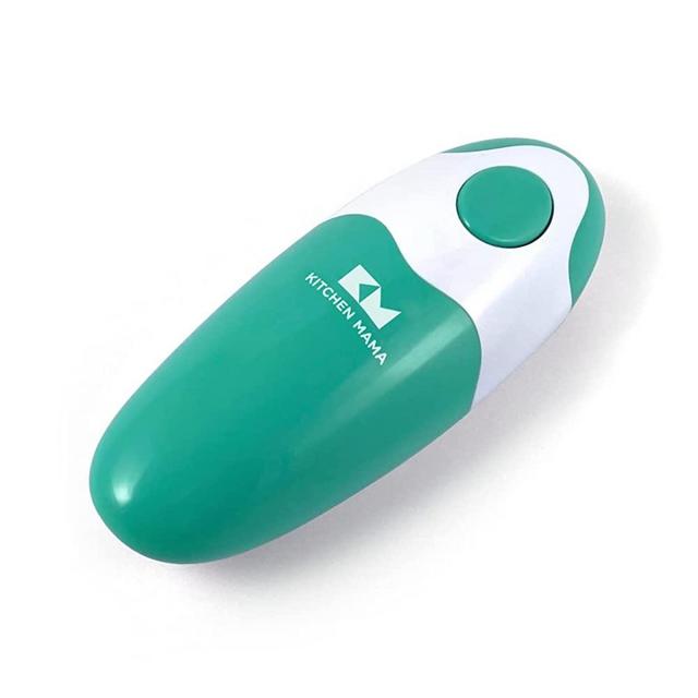 Kitchen Mama Electric Can Opener V2: Upgraded Blade Opens Any Can Shape, No Sharp Edge,Food-Safe,Handy with Lid Lift, Battery Operated Handheld Can Opener (Teal Green V2)