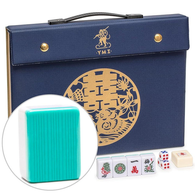 Yellow Mountain Imports "Celestial Opal Chinese Mahjong Set with 146 Tiles and Blue Vinyl Case — for Chinese Style Gameplay Only [天體蛋白石中國麻將]