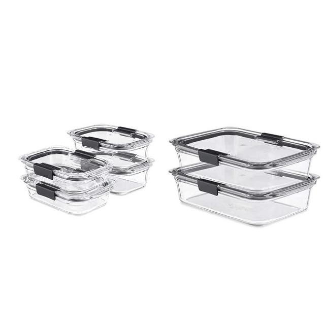 Rubbermaid 8-Piece Brilliance Glass Food Storage Containers with Lids, Clear/Grey & 2118315 Brilliance Glass Storage 8-Cup Food Containers with Lids, 2-Pack, BPA Free and Leak Proof, Large, Clear