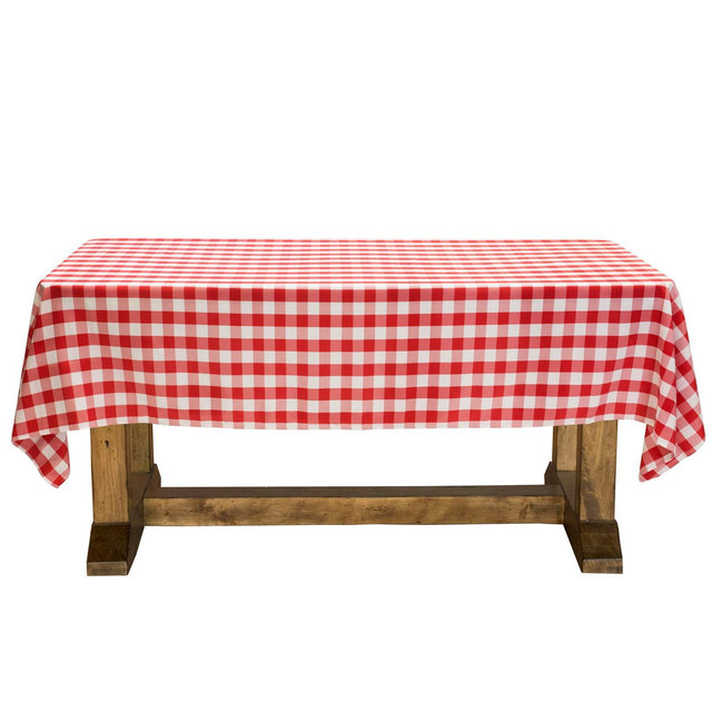 Lann's Linens Rectangular Polyester Fabric Checkered Tablecloth - Gingham Pattern for Picnic, Banquet, Restaurant - 60 x 102 Inch - Red and White