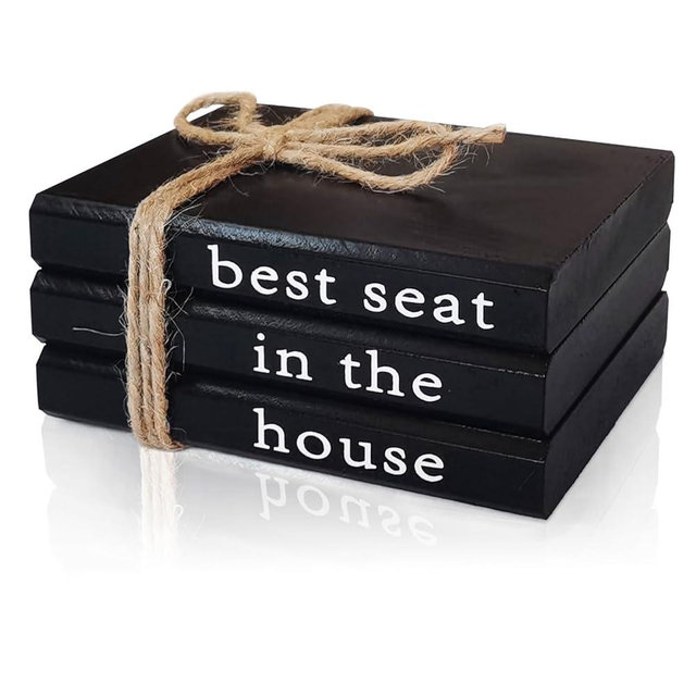 LEJHOME Farmhouse Bathroom Decor - Funny Rustic Wooden Decorative Books for Restroom Shelf Decor - Black Bathroom Decorative Accent for Guest Restroom Home Decoration