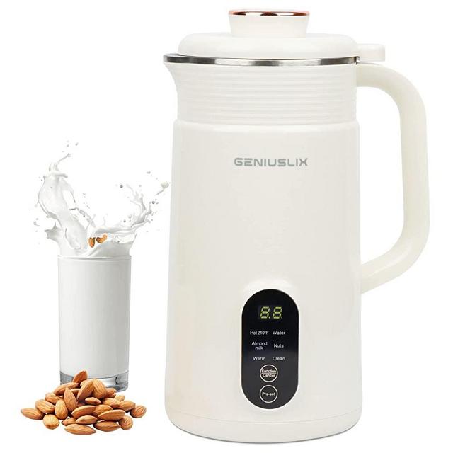 Geniuslix Automatic Vegan Nut Milk Maker Machine - Auto Clean & Temperature Control Plant Based Blender - Stainless Steel, Non-Dairy Beverages - Oat/Coconut/Soy/Cashew/Almond Milk Machine with Recipe