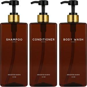 Amber Shampoo and Conditioner Dispenser Set by Brighter Barns - Empty Body Wash Bottle with Pump - Refillable Shampoo Dispenser for Shower, Guest Bathroom, Spa, Airbnb Decor, Housewarming Gift (Amber)