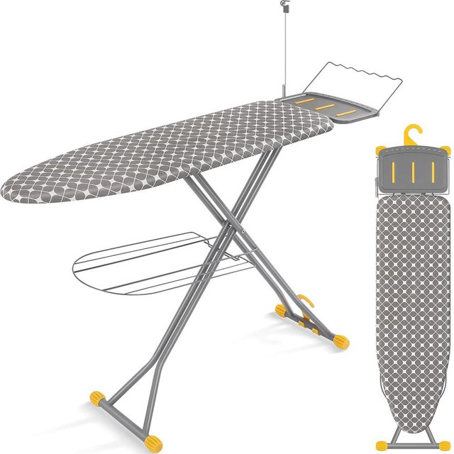 APEXCHASER Ironing Board, Extra Wide Iron Board with Bottom Storage Tray, Space Saver Ironing Boards with Iron Rest, Cord Holder, 7 Adjustable Height, Extra Thick Cover, 13x43 Yellow