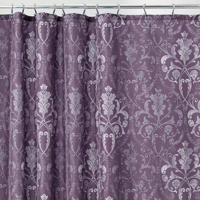 mDesign Decorative Vintage Damask Print - Easy Care Fabric Shower Curtain with Reinforced Buttonholes, for Bathroom Showers, Stalls and Bathtubs, Machine Washable - 72" x 72" - Purple