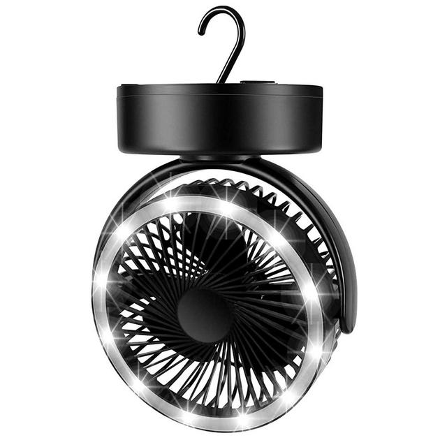 Odoland Portable LED Camping Lantern with Fan, Battery Operated Camping Light, Desk Fan, Tent Fan with Hanging Hook for Hurricane, Storm, Emergency, Outages, Hiking, Survival Kit