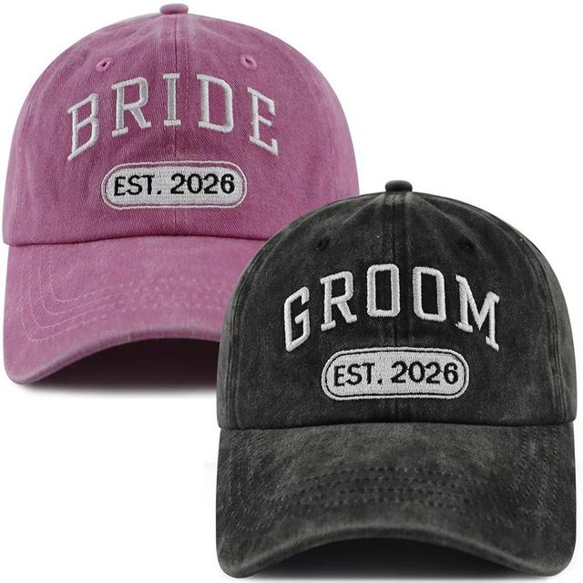 2PCS Bride and Groom 2026 Hat for Men Women, Funny Adjustable Embroidered Engagement Honeymoon Newlyweds Couples Baseball Cap
