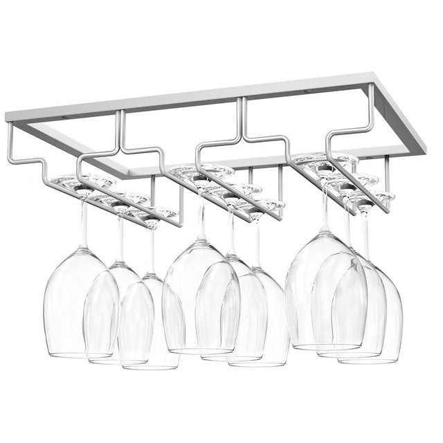 Nuovoware Wine Glass Rack, Wine Glass Hanger Rack Under Cabinet Stemware Wine Glass Holder Storage Hanger for Bar Kitchen Cabinet (3 Rows), Nano Silver