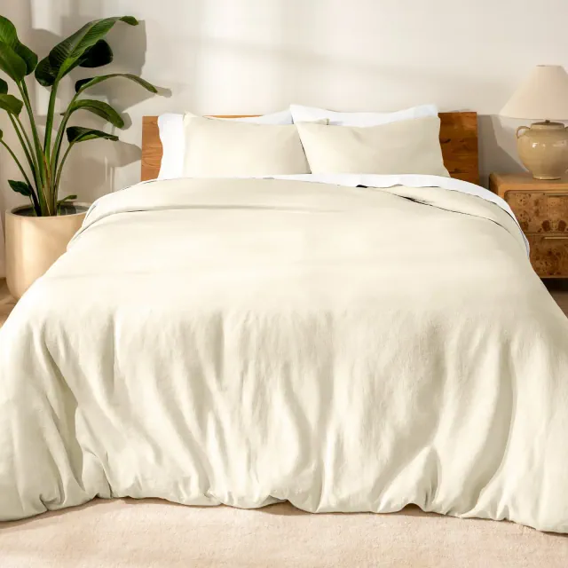 100% European Linen Twin/Twin XL Duvet Cover and Sham Set Natural by Bare Home