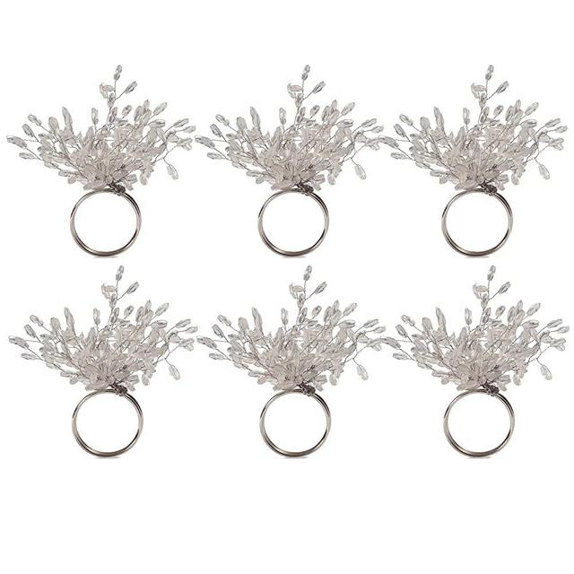 DII CAMZ38209 SILVER BEADED BURST NAPKIN RING SET/6, Set of 6, Christmas Starburst Piece