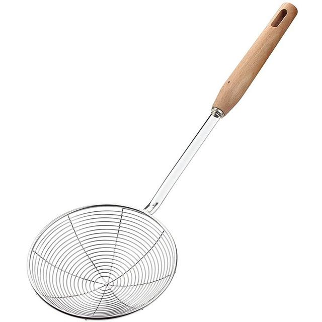 Spider Strainer, 5.3 Inch Spider Strainer Skimmer, Spider Strainer with Wood Handle, Pasta Strainer Slotted Spoon Wire Strainer Ladle Strainer Frying Spider Cooking Utensils for Kitchen