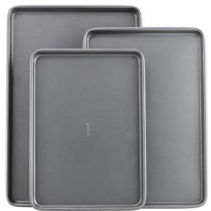 GoodCook Everyday Nonstick Baking Sheet Set, 3 Pack Includes One Small, Medium & Large Pan Carbon Steel Construction Cookie Sheet Bakeware Set, Gray