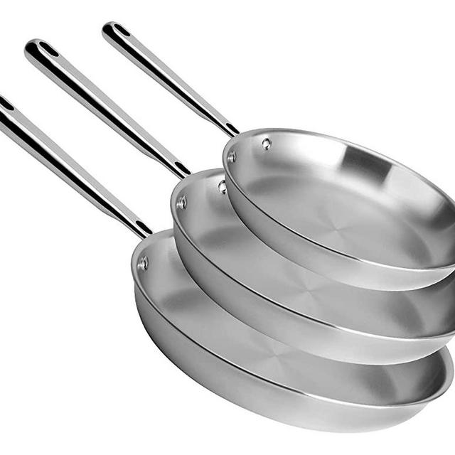 Misen Stainless Steel Frying Pan Set - 5 Ply Steel Skillet - Professional Grade Pans for Cooking - 8, 10, and 12 Inch