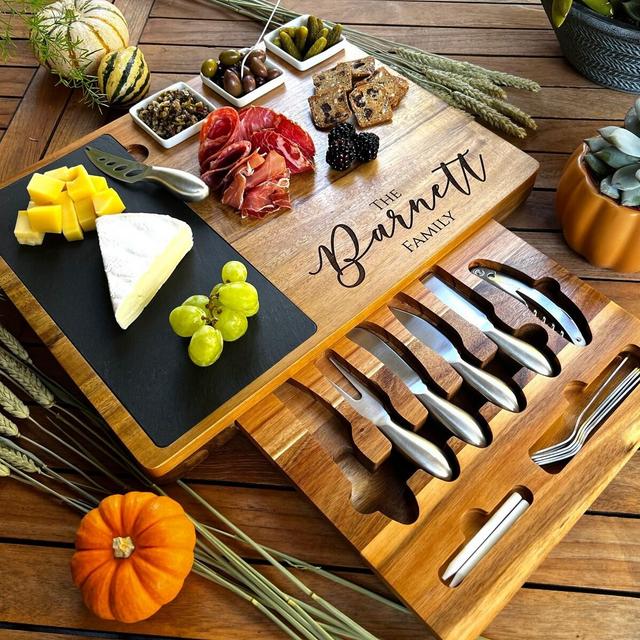 Personalized Charcuterie Board Set/19pcs Cheese Board And Knife Set, Realtor Closing gift,Custom Charcuterie board,Mothers Day, Wedding Gift
