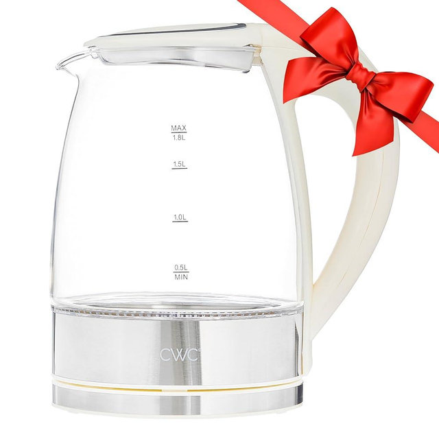 COOK WITH COLOR Glass Electric Kettle 1.8L - Rapid Boil, Sleek Design, and Safety Features - Perfect for Quick and Easy, Cream