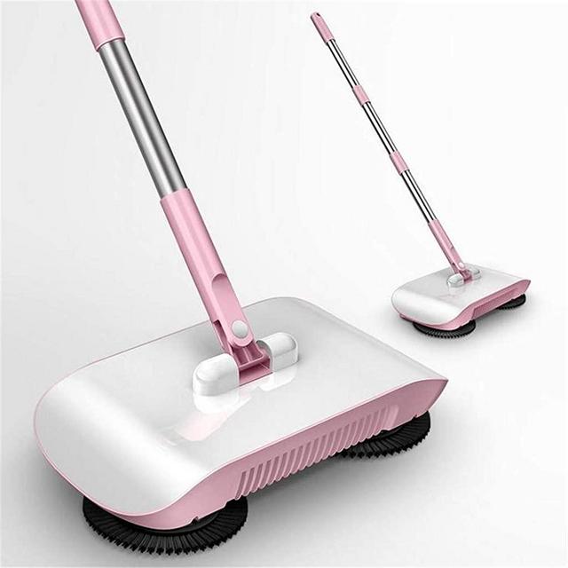 Radorock 3 in 1 Sweeper Mop Vacuum Cleaner Hand Push Floor Cleaner,Upgrade Soft and Thick Brush + Microfiber Mop Easy to Use (Pink)