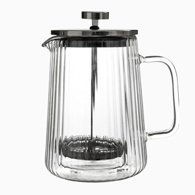 Artezza Home French Press Coffee Maker – 650 ml (22oz) | Double-Wall Borosilicate Glass - Serves 4-5 Cups (1Cup =0.4 oz/118ml) |Ribbed Manual Brewer with Stainless Steel Mesh Filter