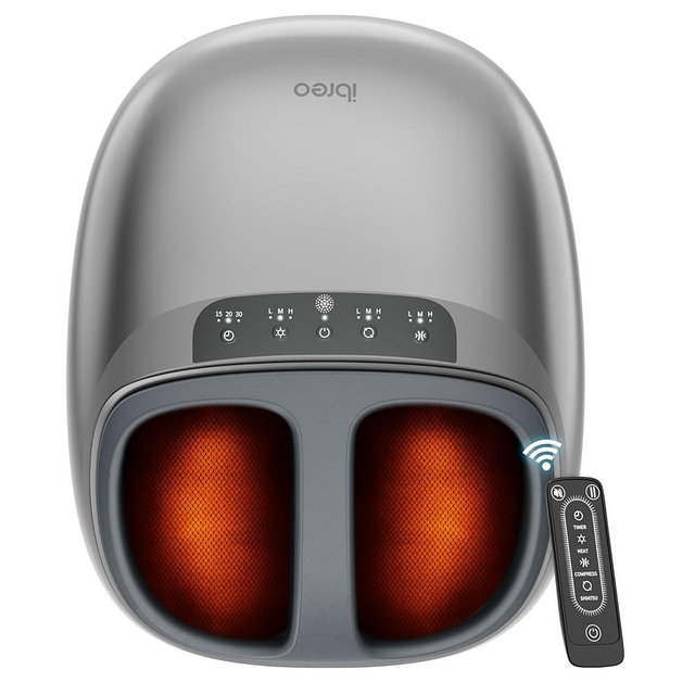 ibreo Shiatsu Foot Massager with Heat, Deep Kneading Therapy, Air Compression, for Feet Neuropathy, Plantar Fasciitis, Pain Relief, with Auto-Off Timer, Remote Control, for Men Women Size up to 13