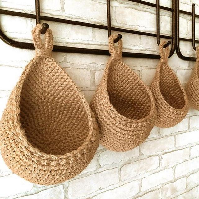Hanging Fruit Baskets for Kitchen, 1 Pack Boho Wall Hanging Basket, Fruit Basket For Kitchen Counter, Handwoven Hanging Holder, Basket for Vegetable Potato Onion Storage, Wall Basket (Large)