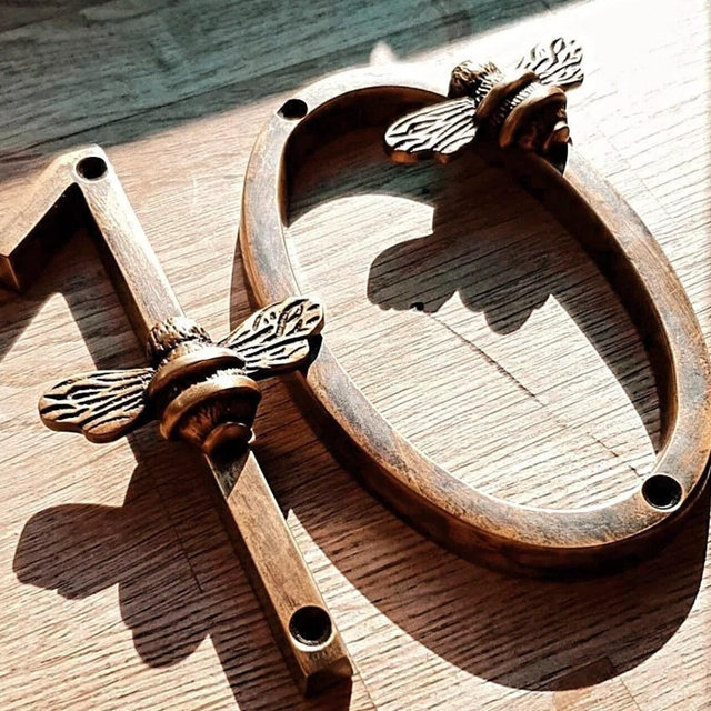House Number Sign 5 inch (13 cm) Modern Brass Door Numbers Signage Plaque Street Home Address Numerals, Heritage Finish