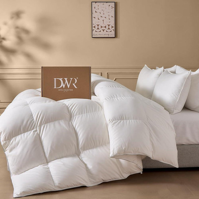 DWR Goose Feather Down Fiber Comforter King Size, Fluffy White Duvet Insert, Buttery-Soft and Breathable, Marshmallow-Like Loft, All Season Hotel Luxury Bedding, 8 Corner Tabs, 106" x 90"