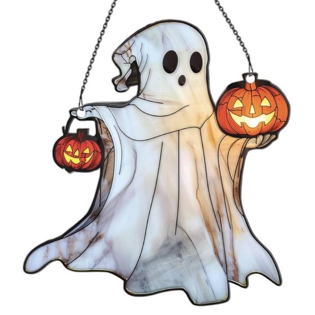 Ghost and Pumpkin Halloween Ornament Acrylic Window Hanging, Gift for Ghost Lovers, Halloween Home Wall Hanging Decor, Halloween Decorations