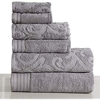 Wicker Park 600 GSM Ultra Soft Luxurious 6-Piece Towel Set (Grey): 2 Bath Towels, 2 Hand Towels, 2 Washcloths, Long-Staple Combed Cotton, Spa Hotel Quality, Super Absorbent, Machine Washable