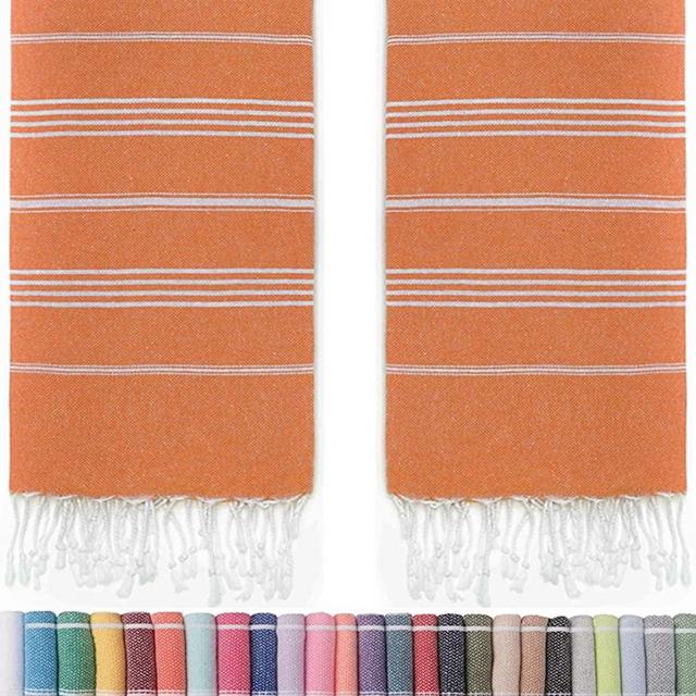 HAVLULAND Sale Pack of 2 Turkish Beach Towels 100% Cotton Super Absorbent Quick-Dry Sand Free Beach Towel Oversized 71x39 Lightweight Beach Blanket Soft Turkish Bath Towel Travel Towels (Orange)