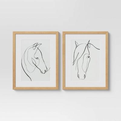 11" x 14" Set of 2 Framed Print Horses Wall Art White - Project 62™