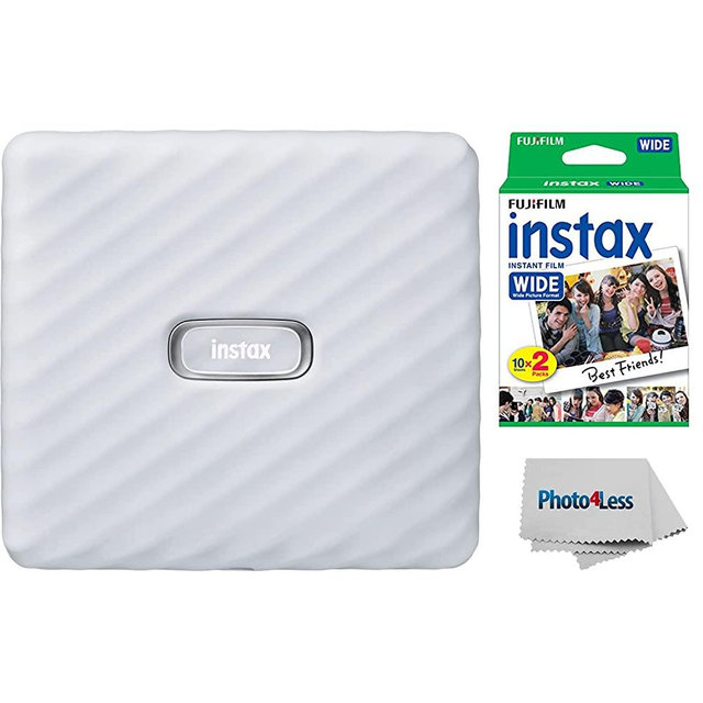 Fujifilm Instax Link Wide Printer Ash White + Fuji Wide Twin Pack Instant Film + Cloth