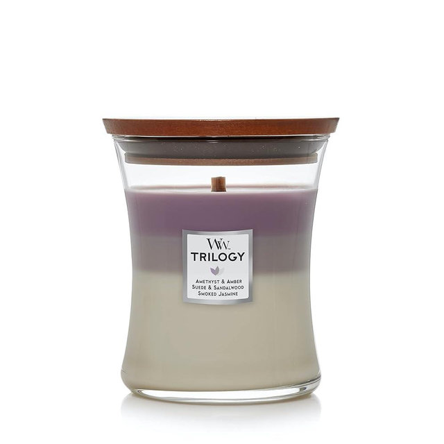 WoodWick Medium Hourglass Candle, Amethyst Sky - Premium Soy Blend Wax, Pluswick Innovation Wood Wick, Made in USA