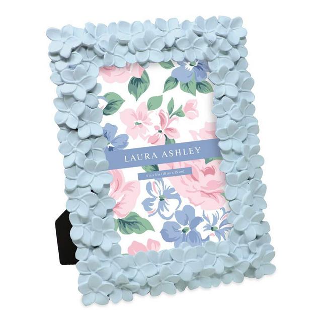 Laura Ashley 4x6 Powder Blue Flower Textured Hand-Crafted Resin Picture Frame w/Easel & Hook for Tabletop & Wall Display, Decorative Floral Design Home Décor, Photo Gallery, Art (4x6, Powder Blue)