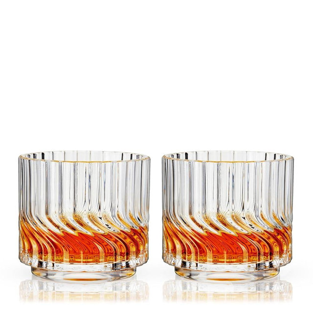 Viski Zephyr Crystal Lowball Tumblers, Elegant Cut Crystal Whiskey Glasses, Perfect for Scotch, Bourbon, Cocktails, and Neat Spirits, Ideal for Hosting Parties, Home Bar Accessories, 8.5 oz, Set of 2