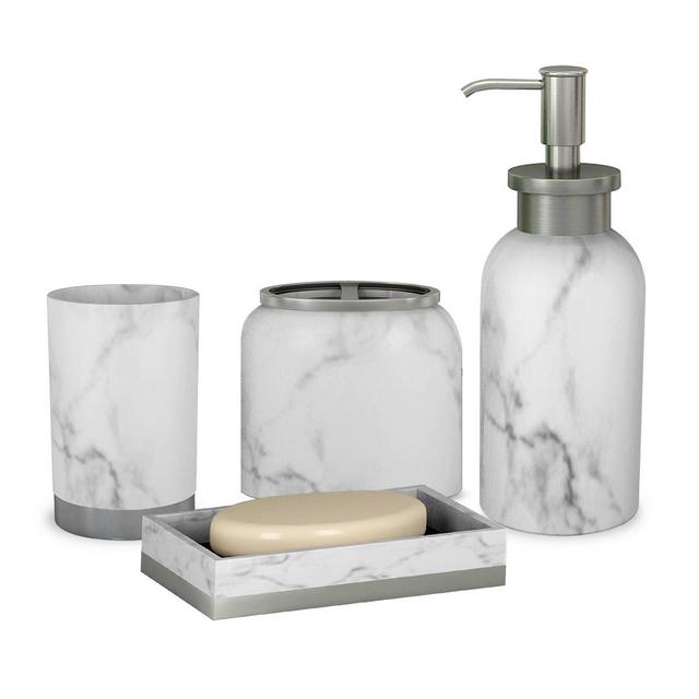 4pc Misty Bath Accessory Set for Vanity Counter Tops Silver - Nu Steel