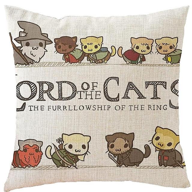 Lord of The Cats Ring Square Pillowcase Soft Couch Sofa Home Decor Outline Linen Throw Pillow Covers Print Both Sides 18 x 18 Inches Pillow Slip