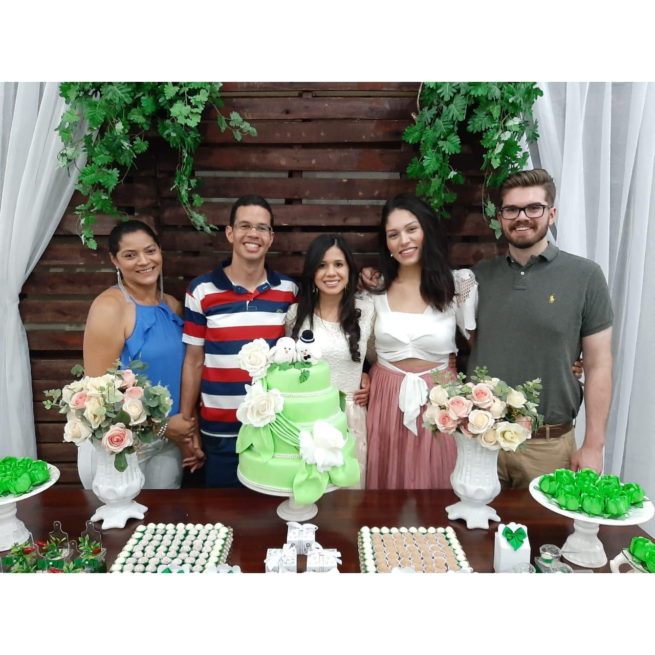 Tia Elia, Gustavo, Jesielly, Ana, and Andrew at the wedding shower for Gustavo and Jesielly