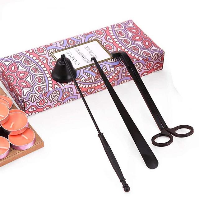 Lingben Candle Accessory and Gift Box【Set of 3】 Candle Wick Trimmer Candle Cutter, Candle Snuffer and Candle Wick Dipper with Gift Package for Candle Lover (Black)