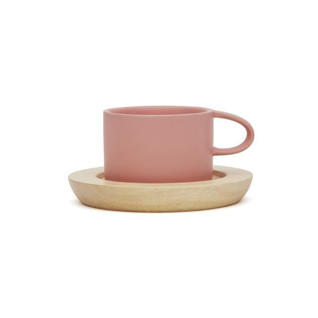 Mia Mug & Wood Saucer Set -- Pink