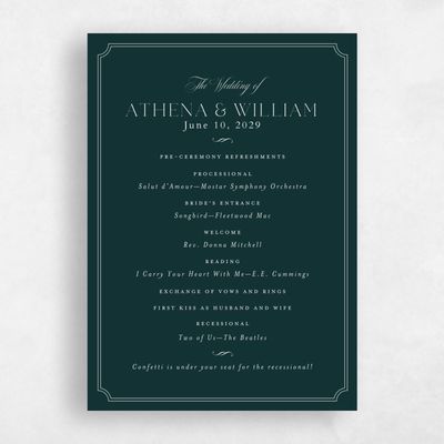 Dark Emerald, Green Wedding Program - Constance