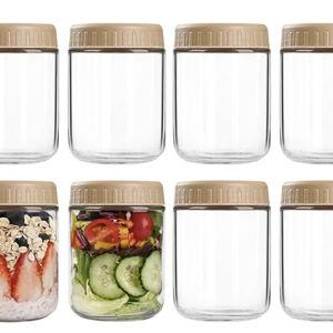 Containers with Lids, 16oz Glass Jars with Lids 8 pcs, Taffy, Wide Mouth Mason jars for Salad, Yogurt, Snacks, Meal Prep