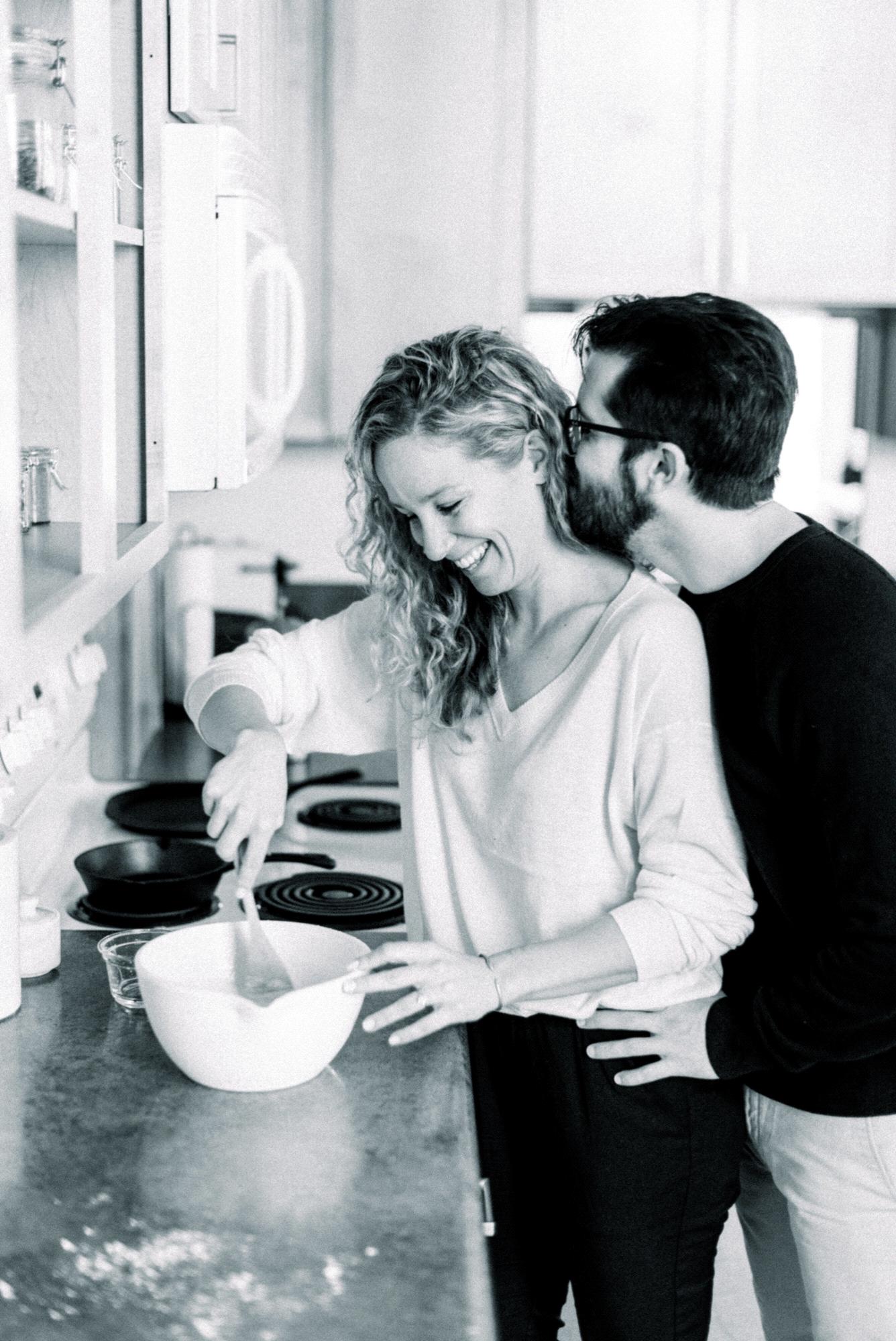 The rare weekend day off together, making breakfast
Also our engagement photo shoot