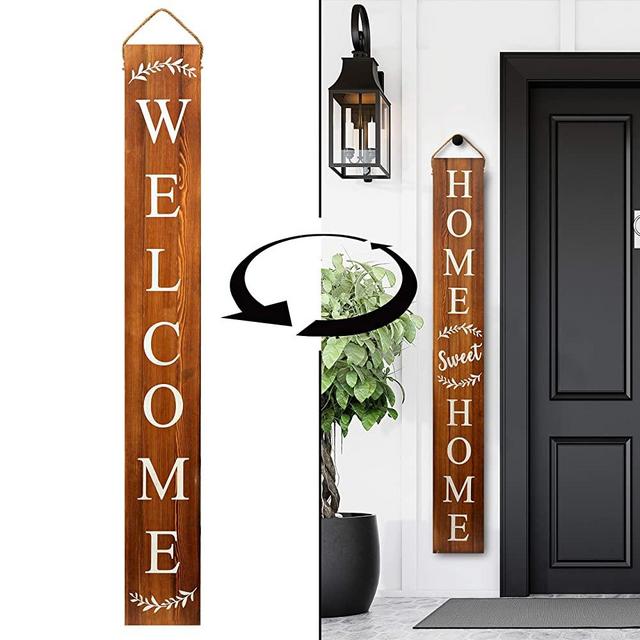 Tall Outdoor Welcome Sign For Porch - Vertical Welcome Sign For Front Porch 2 Sides (~5 Ft), Modern Farmhouse Decor for The Home, Front Porch Decor Farmhouse, Wooden Welcome Sign For Front Porch Decor