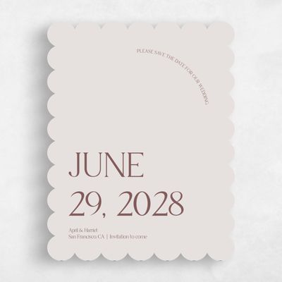 Beige Scalloped Wedding Save the Date - Alvito Portrait